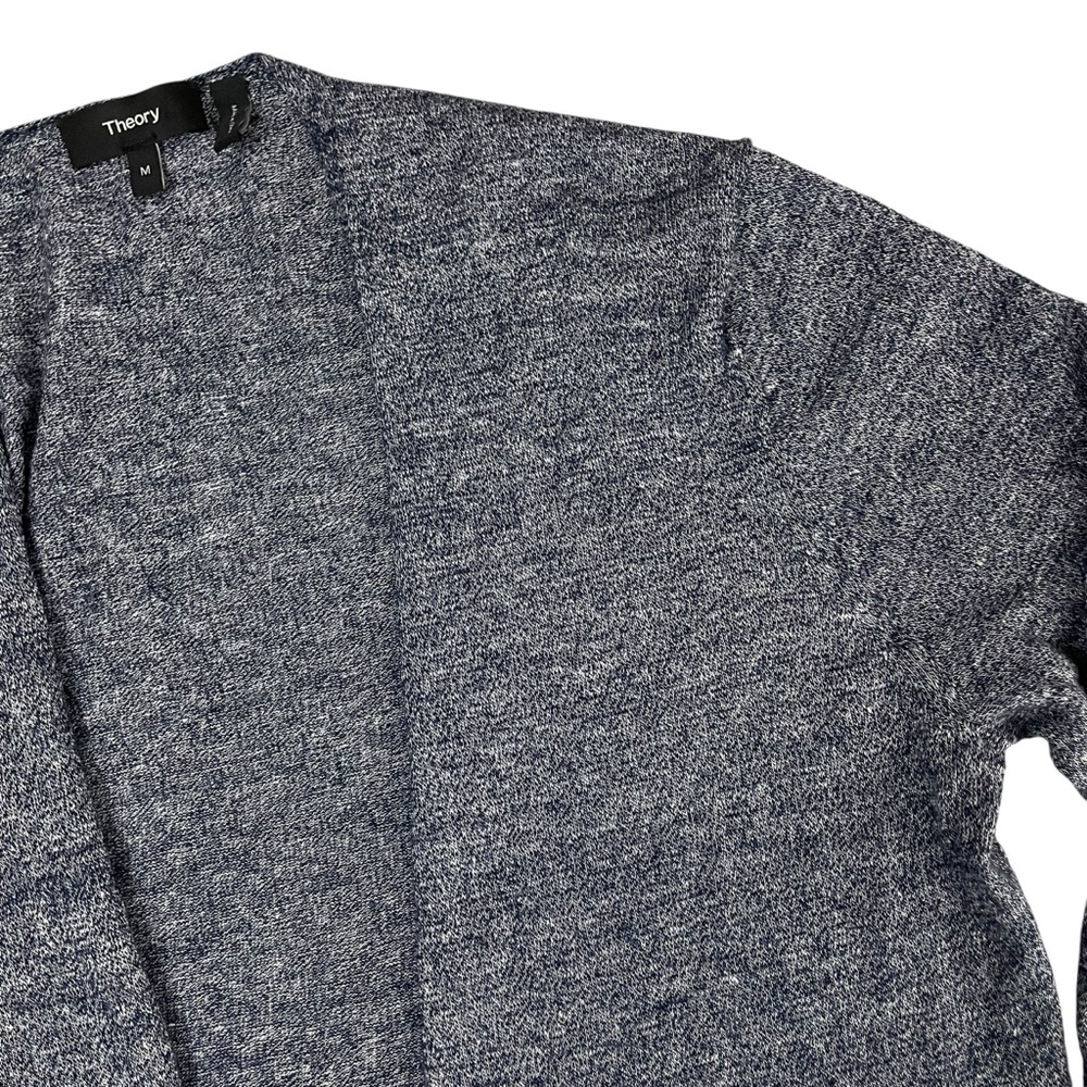 Theory Torina Wool Linen Long Open Front Cardigan Blue Knit Medium - Picture 4 of 9